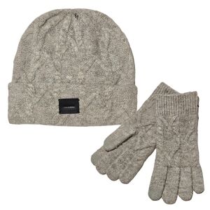 BUNDLE All Saints Beanie Hat Cable Knit Ganache Brown Marl & Gloves Gifts Winter